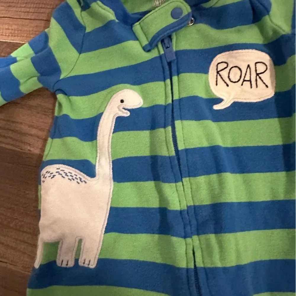 GAP Blue and Green Striped Dinosaur Footie 0-3 mo